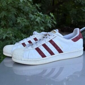 2016 Adidas white burgundy and gold snake print leather Superstars